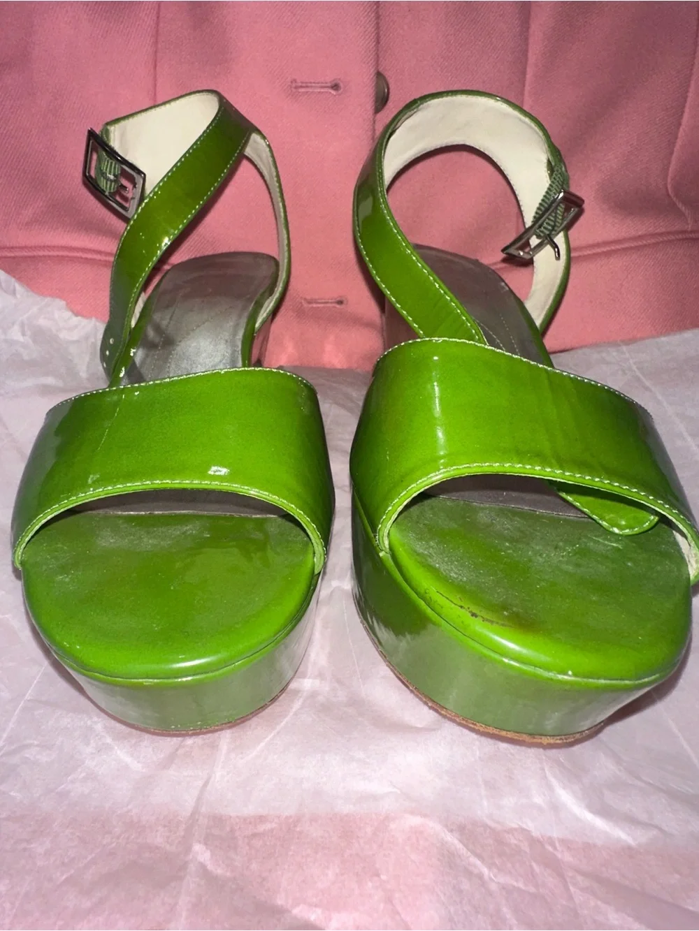 kate spade Green Patent Open-Toe Slingback Sandals